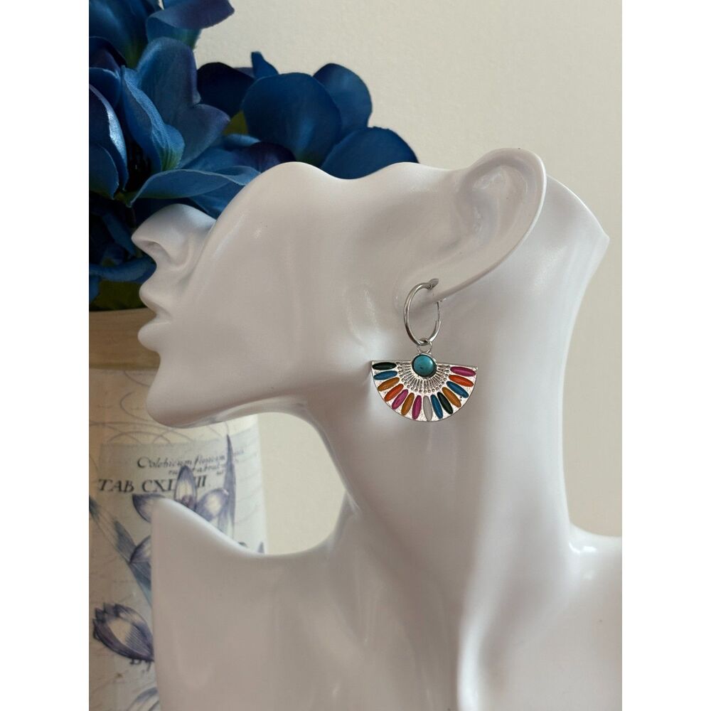 Colorful Fan-shaped Drop Earrings.